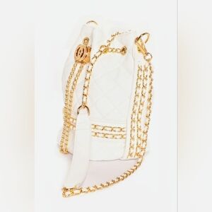 Quilted Gold Chain Accented Designer Fashion Bucket Bag